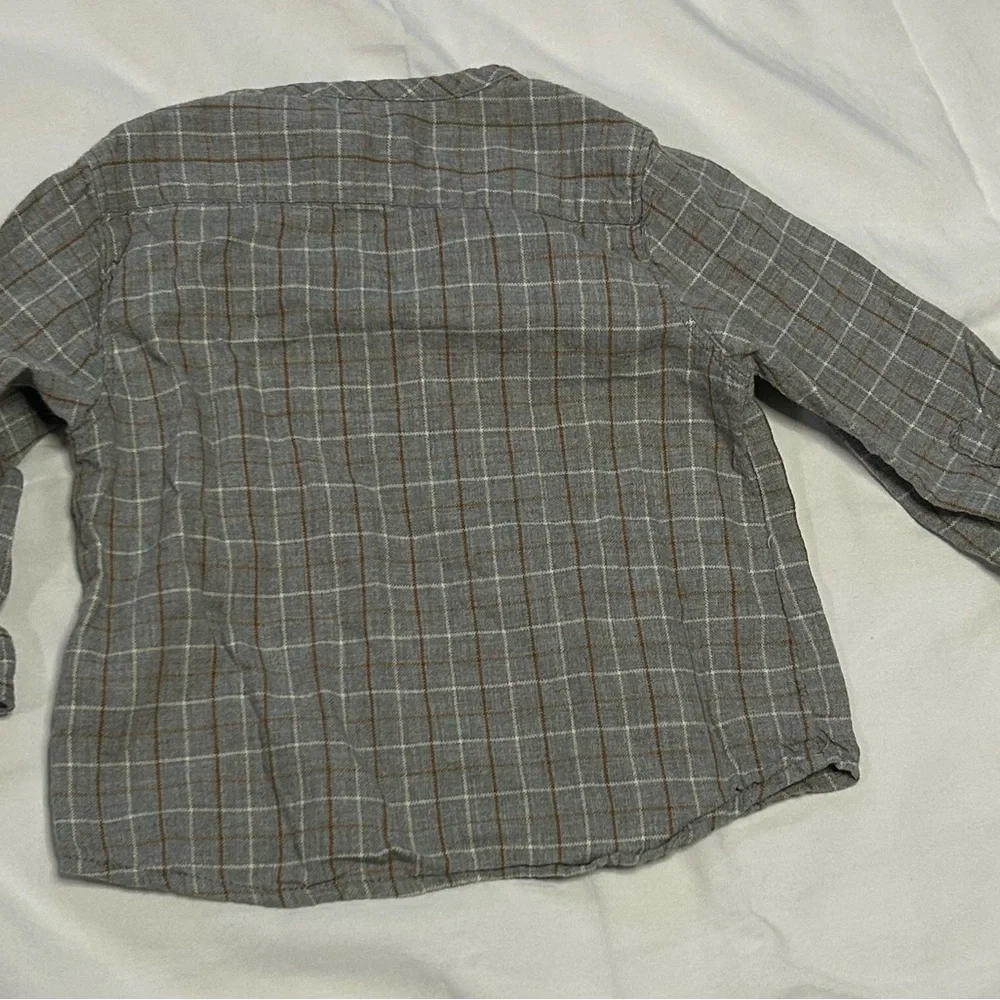 Zara Kids Gray and Brown Plaid Button Down‎ Shirt
